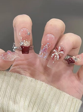 珍珠烟花穿戴甲爆闪指甲贴片极光美甲片手工假指甲轻奢美甲片成品
