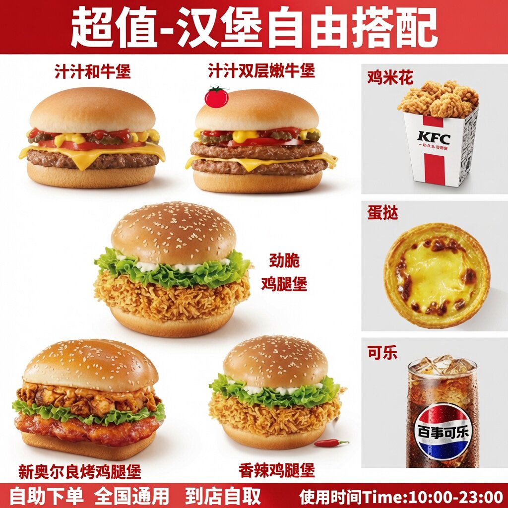 肯德基优惠券香辣鸡腿堡kfc汉堡单人餐鸡肉卷汉堡代下单全国通用