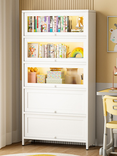 钢制书柜带柜门家用多层落地置物架防尘储物收纳柜铁艺书架展示柜