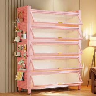 家用钢制彩色书柜儿童书架客厅展示柜多层收纳柜铁艺置物架防尘柜