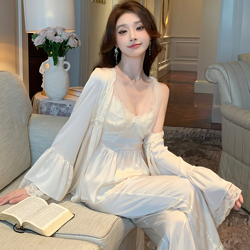 真丝睡衣女夏季新款性感蕾丝套装