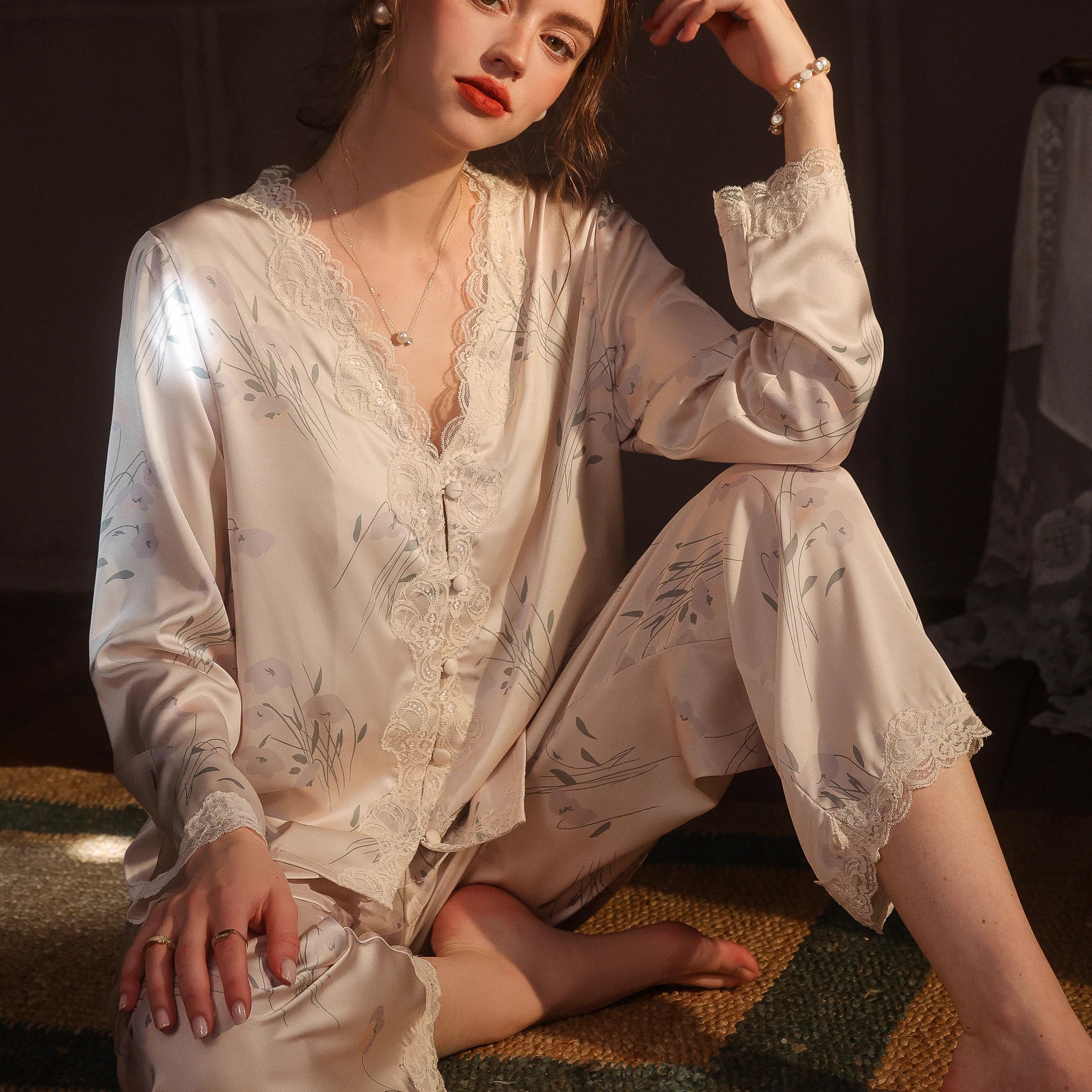 19姆米重磅真丝睡衣家居服套装女