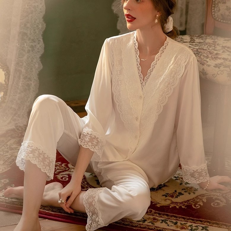 蕾丝高级感真丝家居服女薄款套装