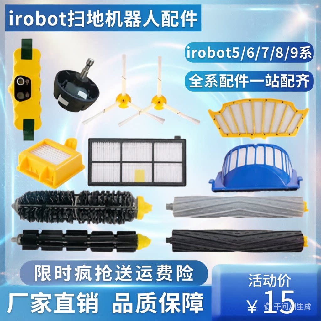 适配irobot扫地机器人配件主刷滚筒边刷滤网5/6/7/8/9电池万向轮