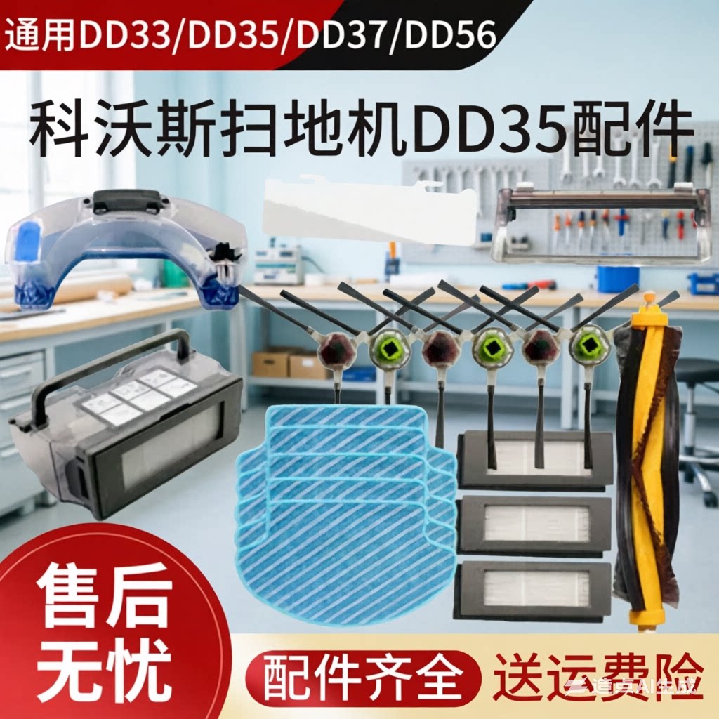 适配科沃斯扫地机DD35配件DD56边刷DD33滚刷DD37滤网拖布水箱尘盒