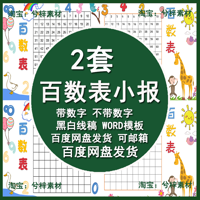 百数表手抄报数字表数学小报小学生一年级黑白涂色电子模板B