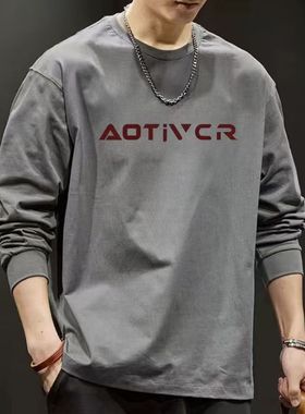 纯棉秋冬潮流长袖韩版男士宽松长袖T恤圆领韩版运动百搭新款ACT