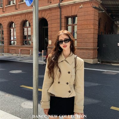 DANCC当喜 英伦风经典收腰小风衣女秋季新款韩版正肩卡其短款外套