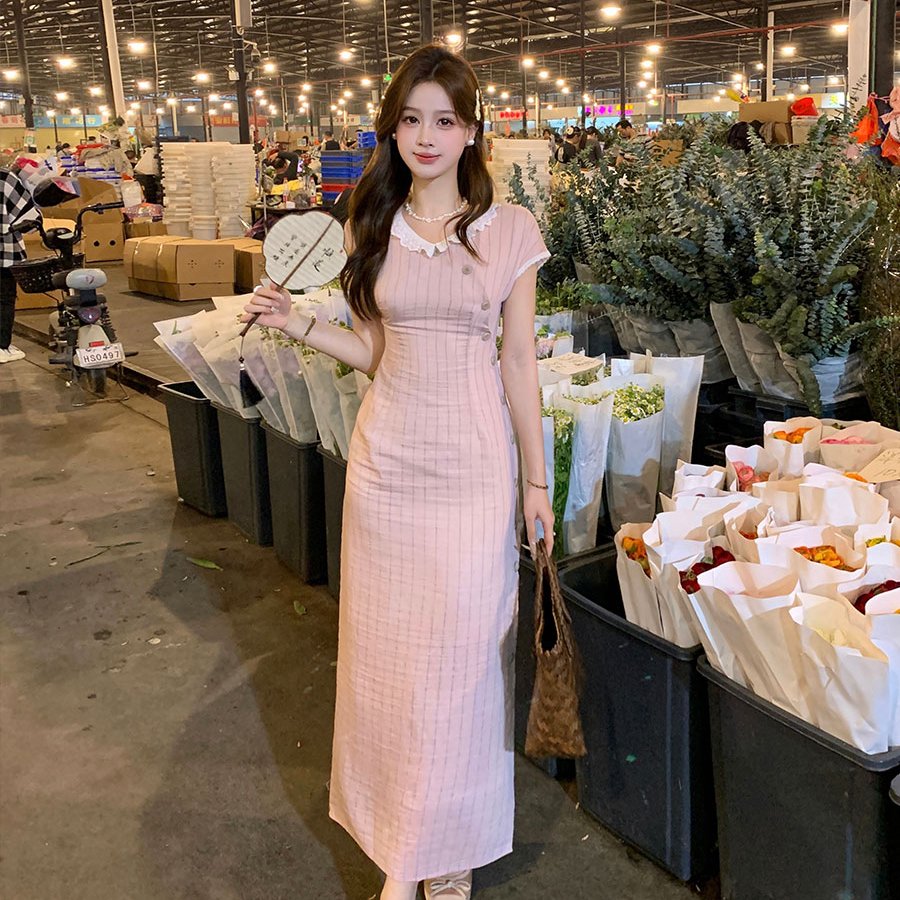 实拍大码女装新中式旗袍短袖连衣裙女胖MM收腰显瘦2025夏季新款