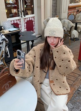 EVNSTYLE  奶盖雪贝两面穿波点麂皮绒羊羔毛皮毛一体外套女