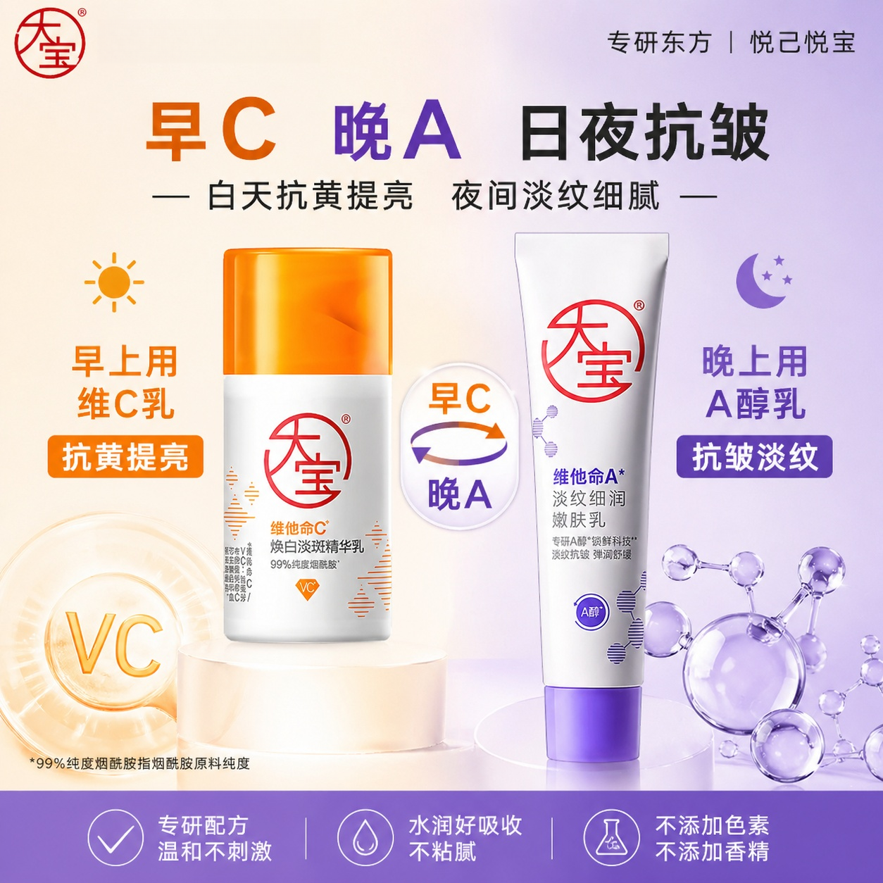 大宝早c晚a醇维他命b5保湿双抗乳液面霜抗皱淡纹乳正品官方旗舰店