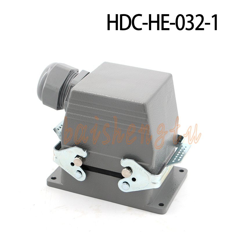重载连接器双扣侧出HDC-HE-032-1F/M 32芯 16A 防水矩形航空插头