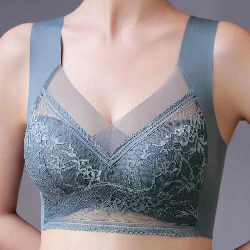 大码夏季新款蕾丝无钢圈背心式文胸聚扰收副乳无痕女士内衣