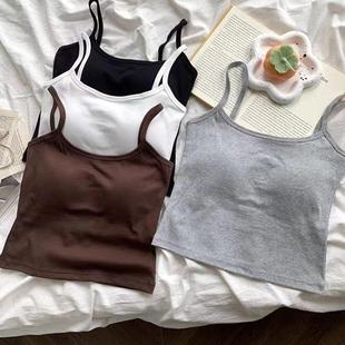 美背内衣带胸垫外穿 纯色无痕吊带背心女舒适弹力修身 2024法式 新款