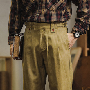 高级感美式复古纯棉休闲裤男新款英伦复古廓尔格宽松直筒工装裤男