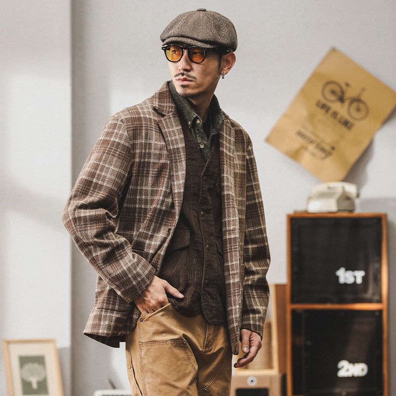 英伦雅痞男装高级感小西装上衣宽松复古夹克男士春秋休闲西服外套