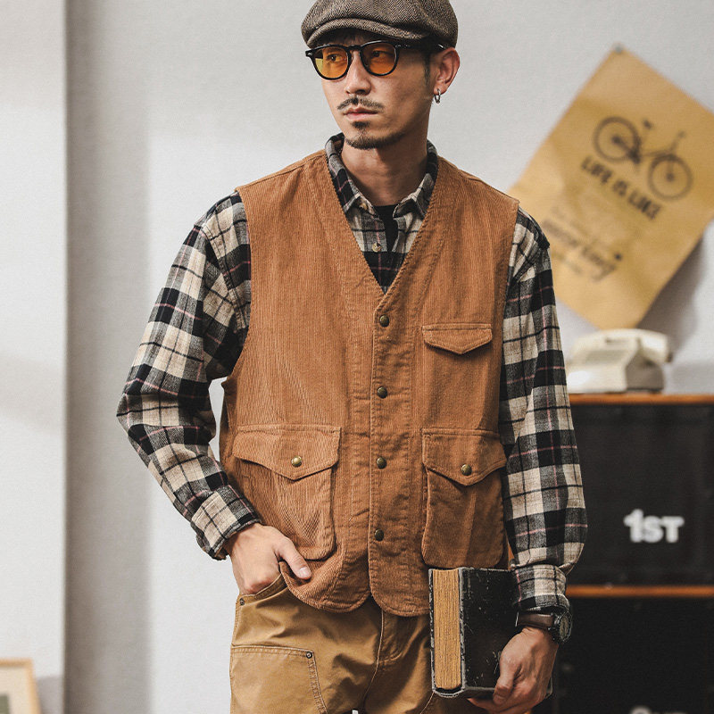 阿美咔叽多口袋工装马甲男款秋季穿搭背心潮牌英伦复古灯芯绒马夹,男装,常规马甲,淘宝优惠券,粉丝福利购,淘宝优惠卷