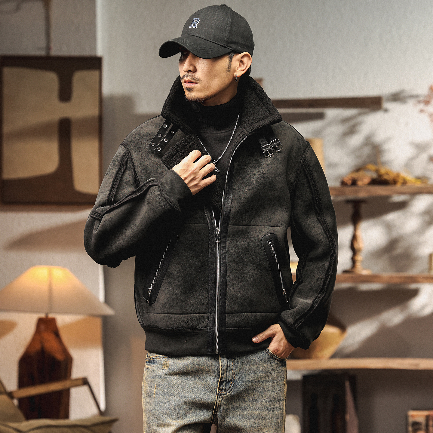 皮毛一体男士痞帅外套