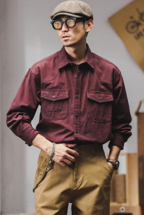 美式 宽松高级感休闲外套纯棉衬衣男士 复古重磅工装 男长袖 衬衫 春季