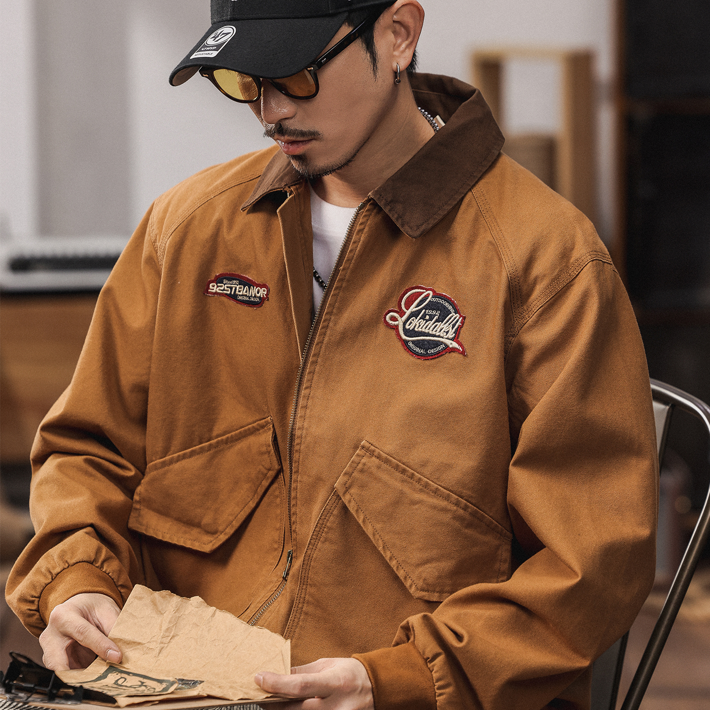 美式复古重磅工装夹克男款