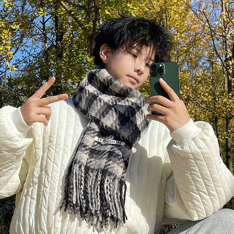 高级感韩版百搭格子围巾男秋冬季软糯针织护颈围脖潮送男朋友礼物