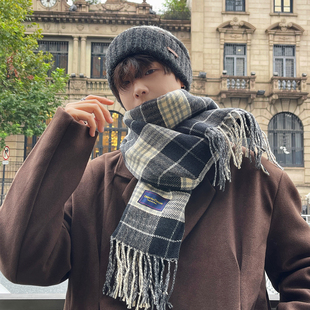 格子围巾男冬季加厚保暖长款针织毛线围脖男学生2026新款送男朋友