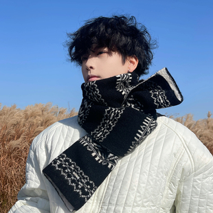 羊毛混纺围巾男款2025新款冬季保暖加厚针织毛线围脖男士情侣款潮