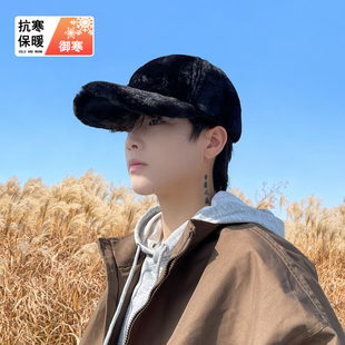 毛绒棒球帽男士秋冬季防寒保暖帽子男生毛茸茸鸭舌帽男款冬天冷帽