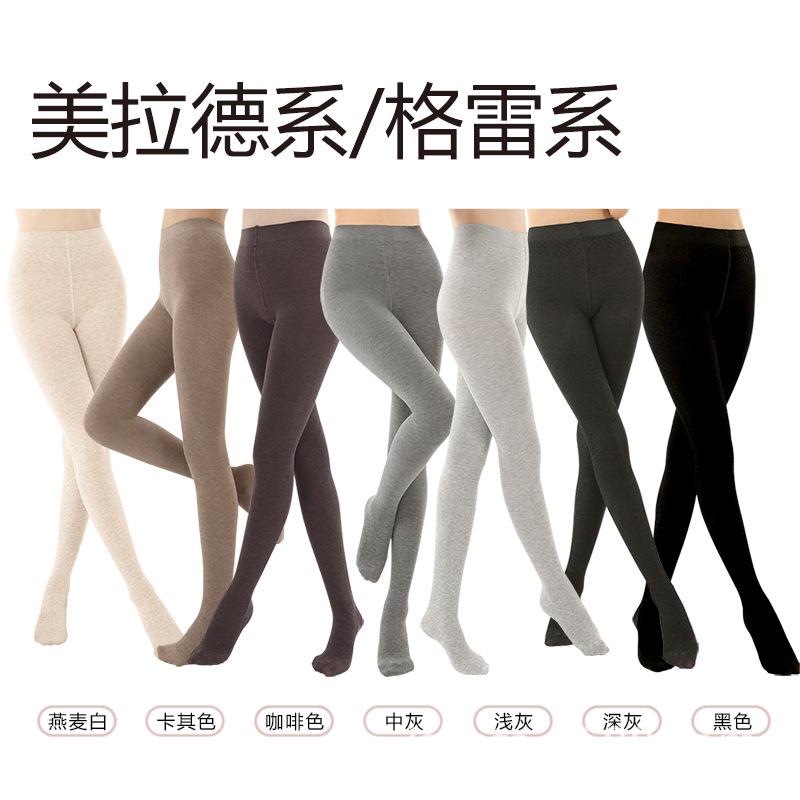 日系加绒螺纹竖条打底裤棉纱秋冬裤袜收腹提臀棉毛圈裤袜多色500D