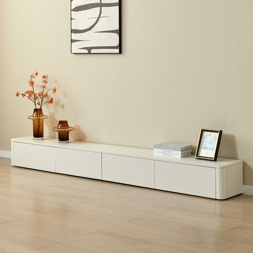 落地电视柜简约现代客厅高矮实木电视柜2025新款圆角电视柜奶油风