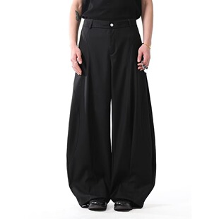 1Cool老钱风黑色垂坠感阔腿西裤 男女宽松百搭高级设计感休闲长裤