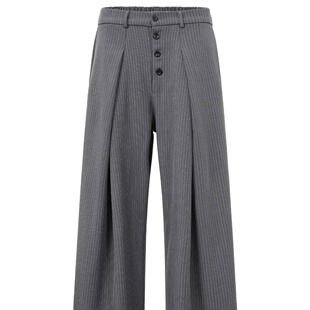 饰 灰色纽扣装 商务休闲条纹西裤 男高腰宽松直筒长裤