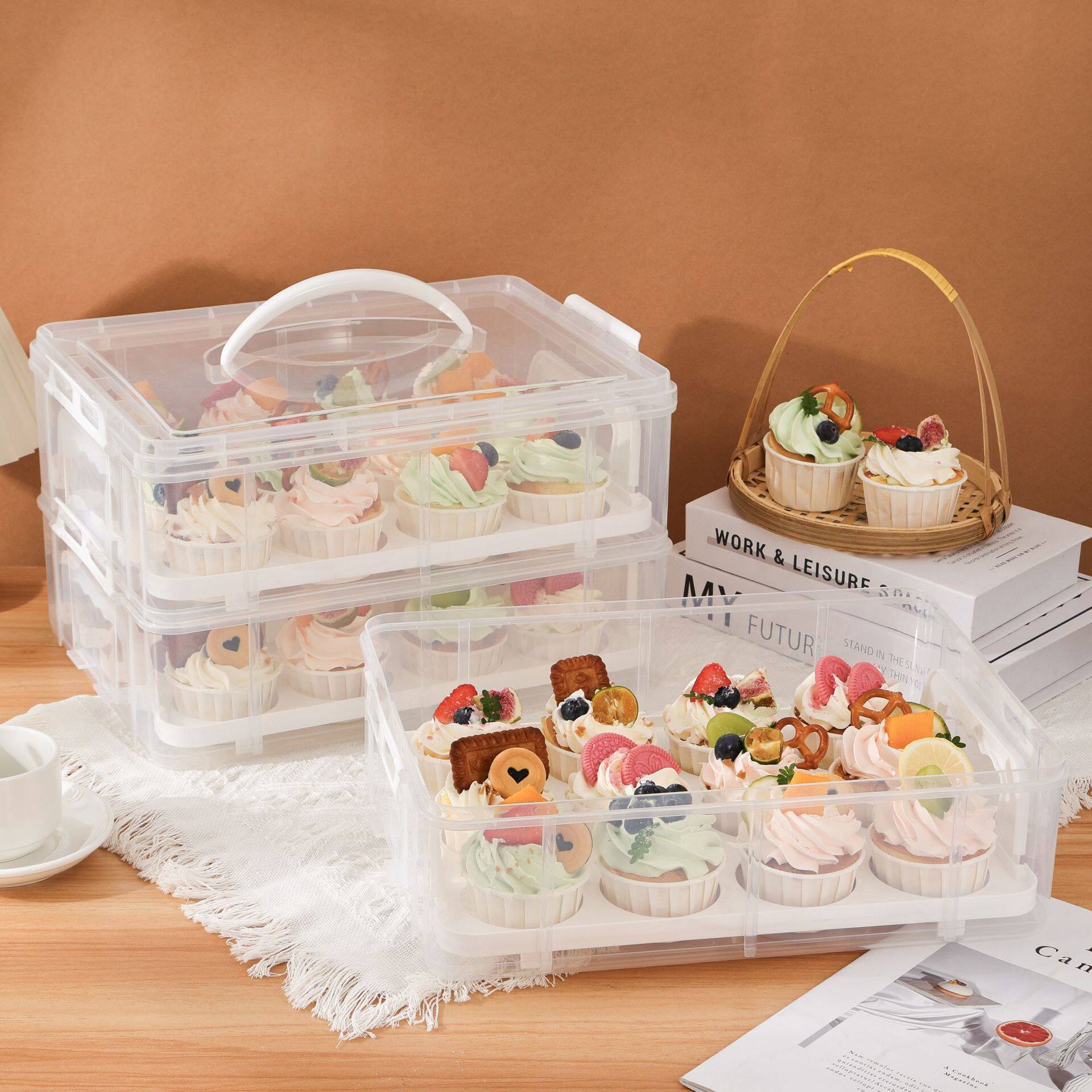 纸杯蛋糕盒手提透明多层甜品｜