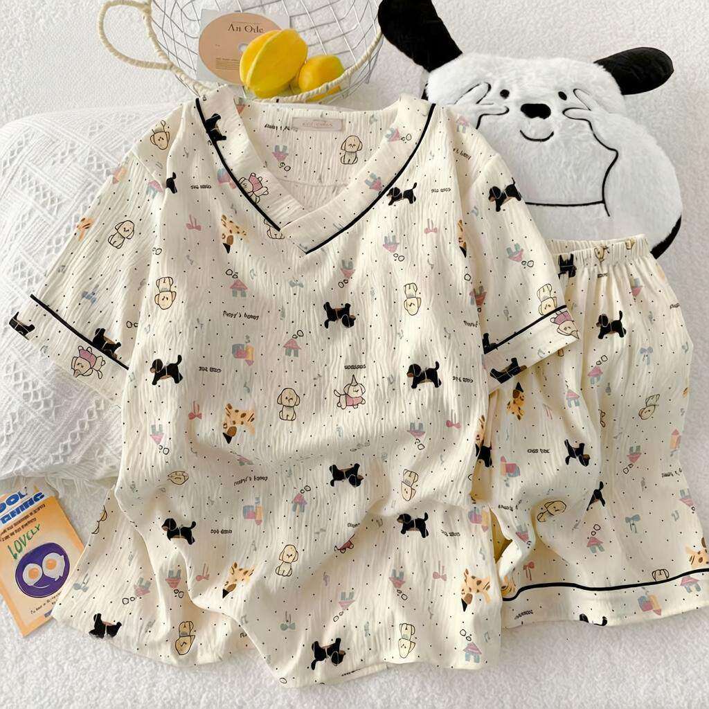 夏季云朵棉日系可爱带胸垫女睡衣