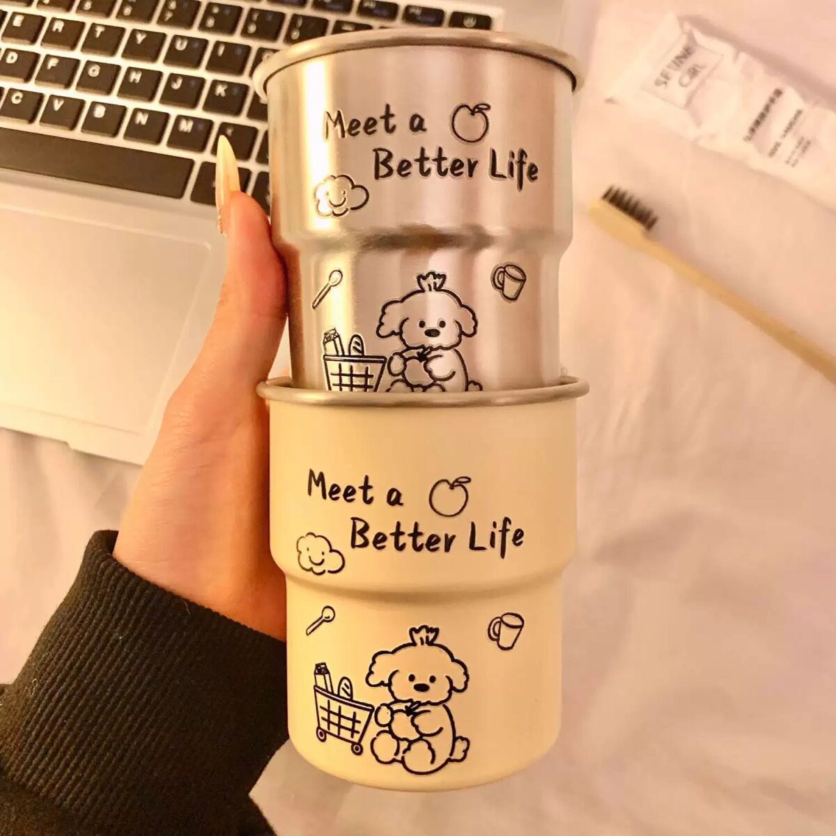 面包比熊马克杯子可爱卡通拉花