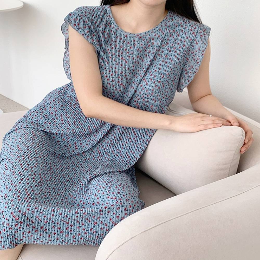 韩版碎花泡泡袖睡裙女夏季薄款可