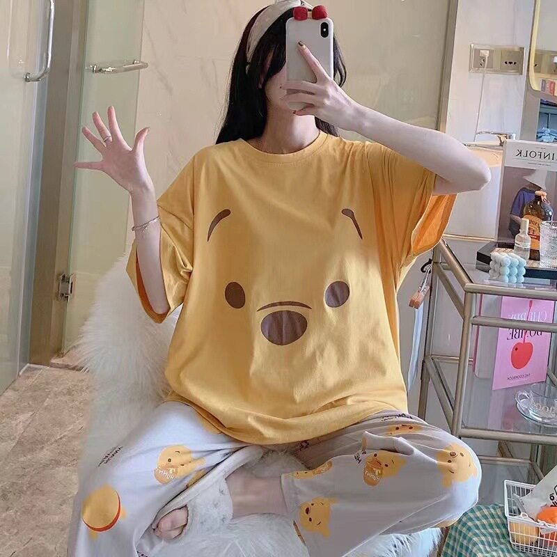 睡衣女春秋夏季短袖长裤大码宽松