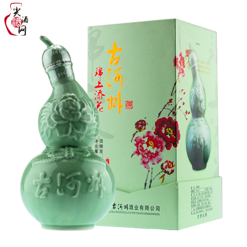 甘肃名酒古河州锦上添花52度浓香型葫芦瓶国标纯粮白酒500ml盒装