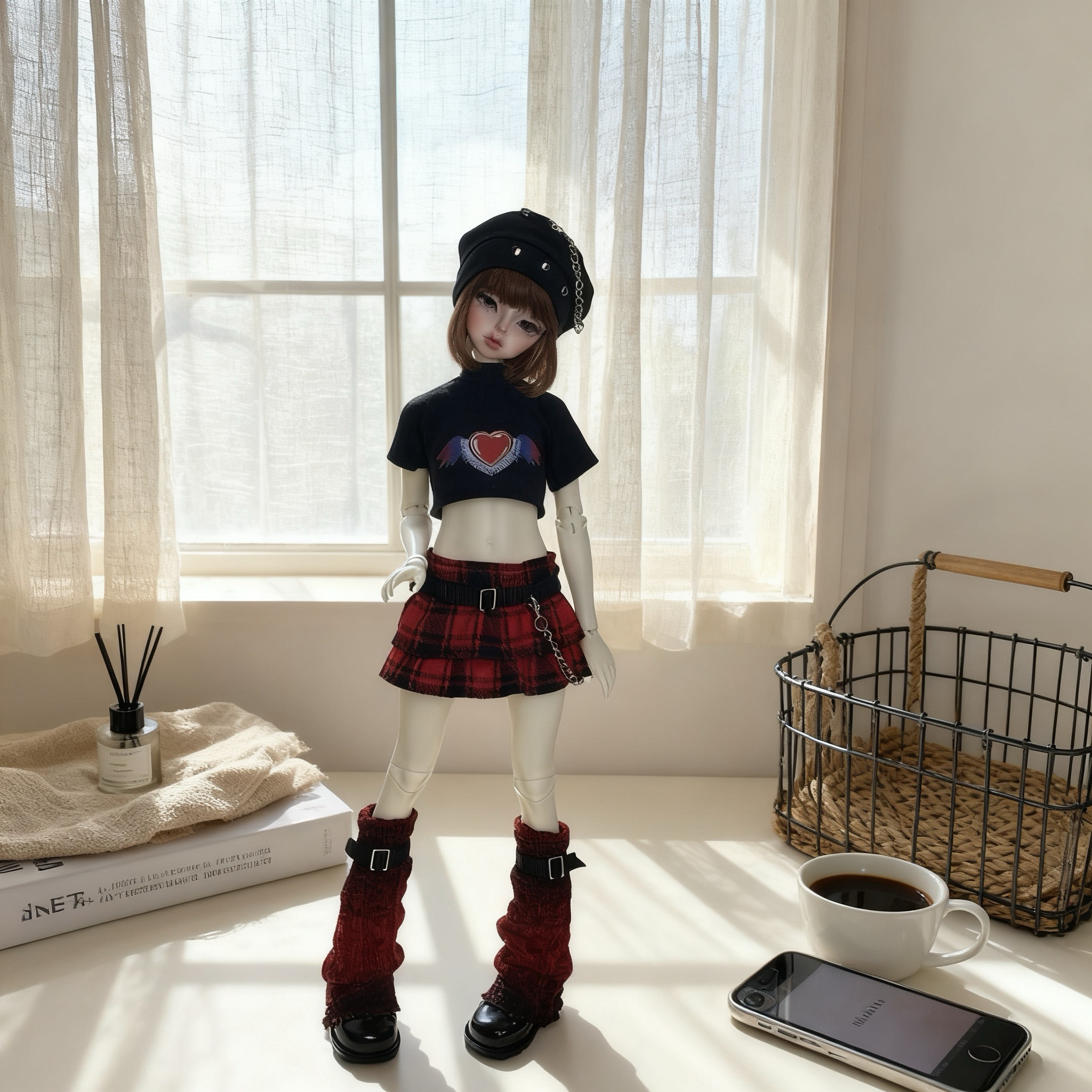 「机械心跳」bjd娃衣套装四分格子蛋糕裙娃衣帽子短袖4分娃衣