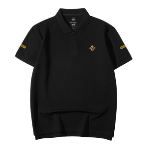 3D立体金色小蜜蜂印花高级感大码翻领短袖T恤男POLO衫商务体恤衫