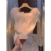 心机显瘦小香风羽毛针织衫 一字肩上衣高级感高端轻奢2025秋季 新款