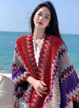 许红豆同款民族风流苏披肩出游拍照外搭披风