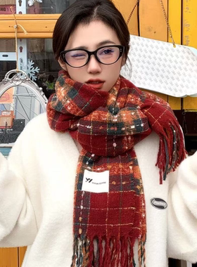 星河点点圣诞元素红绿搭配流苏围巾气质百搭个性围脖