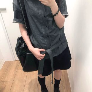 美式复古飘带原牛衬衫短袖男女夏季新款慵懒肌理优雅氛围感衬衣潮