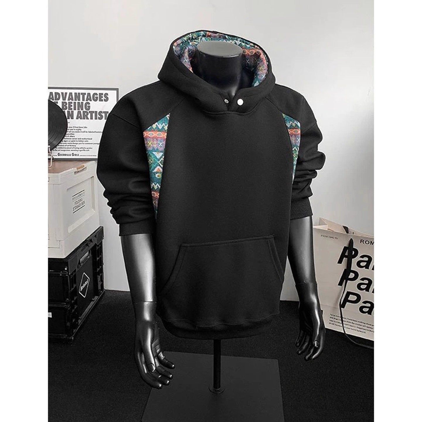 重磅民族风拼接刺绣连帽卫衣男女秋季款设计感重工硬挺情侣装外套