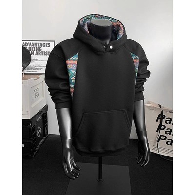 重磅民族风拼接刺绣连帽卫衣男女秋季款设计感重工硬挺情侣装外套