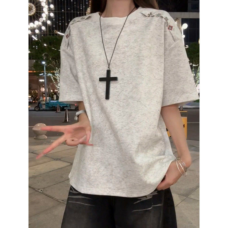 美式复古重磅扎染刺绣t恤男夏季cleanfit正肩短袖高级感情侣半袖