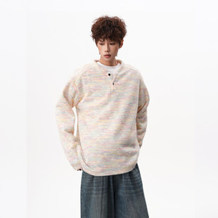 美式彩色亨利领针织卫衣男女春季重磅高级感慵懒宽松休闲内搭外套