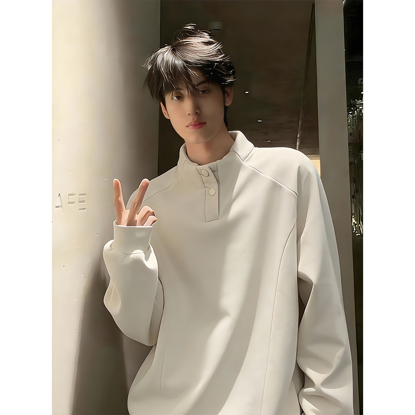 美式半高领双面德绒打底衫男款秋冬内搭可外穿长袖t恤亨利领卫衣