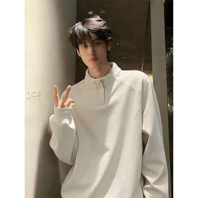 美式半高领双面德绒打底衫男款秋冬内搭可外穿长袖t恤亨利领卫衣